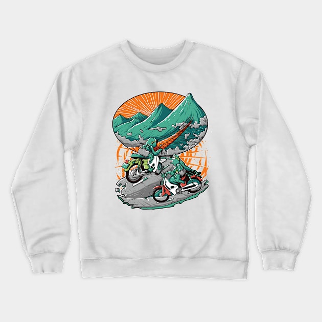 Turtle Biker Artwork Crewneck Sweatshirt by Mako Design 